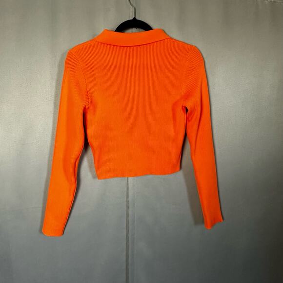 Women's White Birch Bright Orange Cropped LS Sweater Casual Collared Polo Sz L - Picture 3 of 7